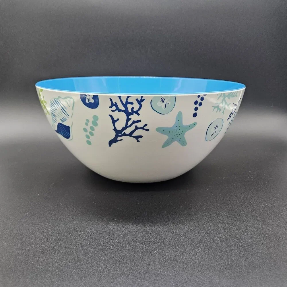 Coastal Melamine Serving Salad Bowl Outdoor Summer Picnic Beach Party Seashells